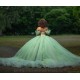 2024 Sagr Green Quince Dress Off Shoulder Wear Pageant Lace Appliques Birthday Party Robe Sweetheart Neck Vestidos De 15 Anos