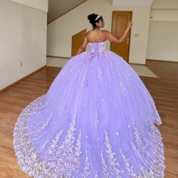 3D Flower Applique Lilac Quinceanera Dress 2024 Ball Gown Corset Mexican Sweet 16 Vestido De 15 Anos With Cape