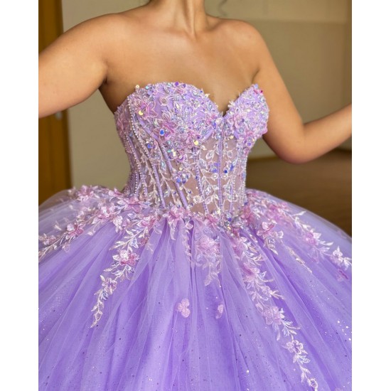 3D Flower Applique Lilac Quinceanera Dress 2024 Ball Gown Corset Mexican Sweet 16 Vestido De 15 Anos With Cape