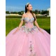 3D Flowers Off Shoulder Quince Dress Pink Vestidos De 15 Anos Sweetheart Neck Vestidos De XV Anos