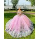 3D Flowers Off Shoulder Quince Dress Pink Vestidos De 15 Anos Sweetheart Neck Vestidos De XV Anos