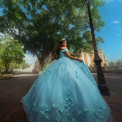 Sweetheart Neck Aqua Quince Dress Vestidos De 15 Anos Off Shoulder Wear Pageant Lace Appliques Sweet 15 Gowns