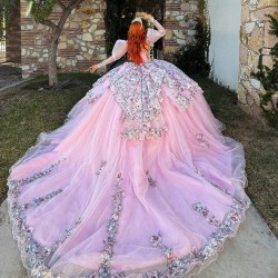 Ball Gown Lilac Quinceanera Dresses Long Sleeve Vestidos De 15 Anos Crystal Appliques Princess Birthday Gowns