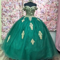 Ball Gowns Green Quinceanera Dresses for Girls Sweetheart Appliques Vestido De 15