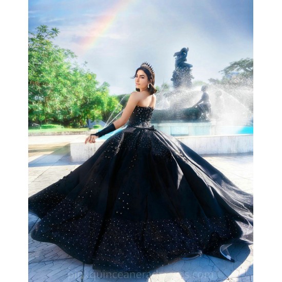 Sleeveless Black Quince Dress Sequin Party Vestidos De 15 Anos Sweetheart Neck Lace Appliques Women 2024 Ball Gown