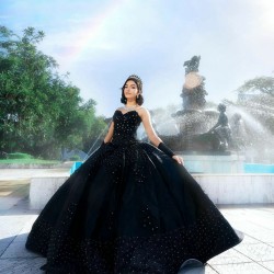 Sleeveless Black Quince Dress Sequin Party Vestidos De 15 Anos Sweetheart Neck Lace Appliques Women 2024 Ball Gown