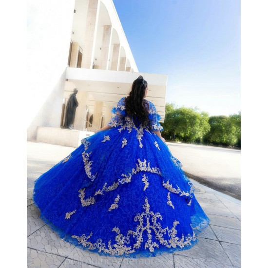 Sweetheart Neck Blue Quince Dress Jacket Party Vestidos De 15 Anos Lace Appliques Women 2024 Ball Gown