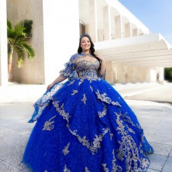 Sweetheart Neck Blue Quince Dress Jacket Party Vestidos De 15 Anos Lace Appliques Women 2024 Ball Gown