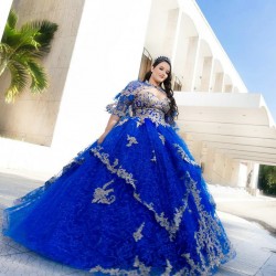 Sweetheart Neck Blue Quince Dress Jacket Party Vestidos De 15 Anos Lace Appliques Women 2024 Ball Gown