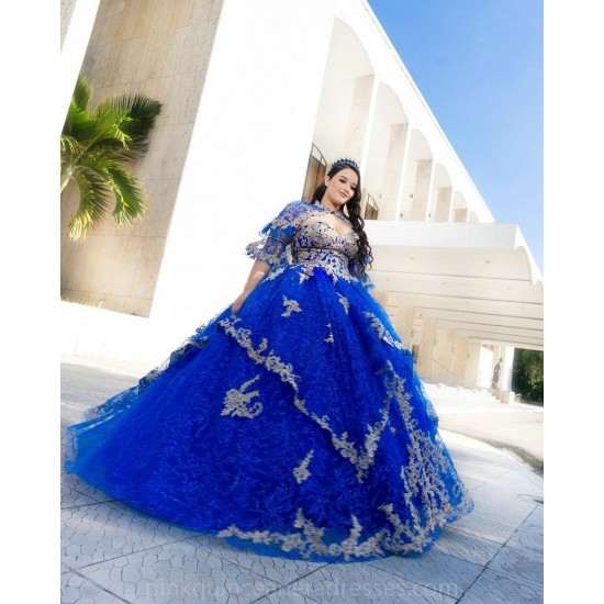 Sweetheart Neck Blue Quince Dress Jacket Party Vestidos De 15 Anos Lace Appliques Women 2024 Ball Gown