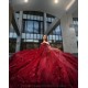 Sweetheart Neck Burgundy Quince Dress Vestidos De 15 Anos Off Shoulder 3D Flowers Women 2024 Ball Gown With Cape