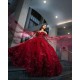 Sweetheart Neck Burgundy Quince Dress Vestidos De 15 Anos Off Shoulder 3D Flowers Women 2024 Ball Gown With Cape