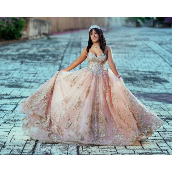 Sweetheart Neck Champagne Quince Dress Vestidos De 15 Anos Sleeveless Wear Pageant Lace Appliques Sweet 15 Gowns