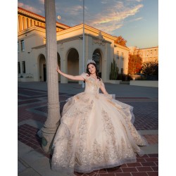 Customized Champagne Quinceanera Dress Off Shoulder Gold Lace Applique Beading Corset Sweet 16 Birthday Party Gown