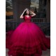 Customized Hot Pink Quinceanera Dress Tiered Ball Gown Gold Lace Applique Sweet 16 Vestidos De 15 Anos