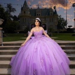 Customized Lilac Quinceanera Dress Ball Gown Floral Applique Lace Corset Sweet 16 Vestidos De 15 Anos With Bow