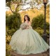 Customized Sage Green Quinceanera Dress Off Shoulder Ball Gown Applique Lace Sweet 16 Vestidos De 15 Anos