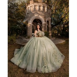 Customized Sage Green Quinceanera Dress Off Shoulder Ball Gown Applique Lace Sweet 16 Vestidos De 15 Anos