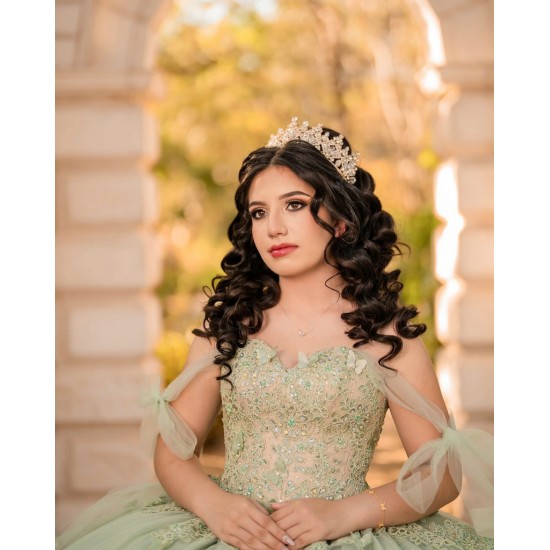 Customized Sage Green Quinceanera Dress Off Shoulder Ball Gown Applique Lace Sweet 16 Vestidos De 15 Anos