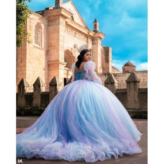 Detachable Aqua Quinceanera Dress Off Shoulder Vestidos De 15 Anos Sweetheart Neck Birthday Party Gowns