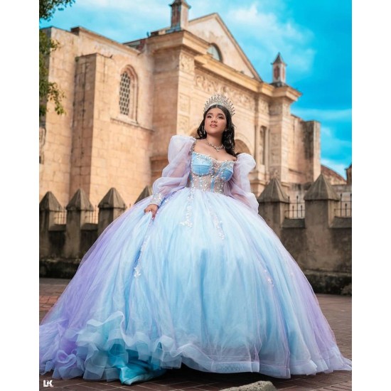 Detachable Aqua Quinceanera Dress Off Shoulder Vestidos De 15 Anos Sweetheart Neck Birthday Party Gowns