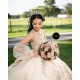 Detachable Champagne Quinceanera Dress Sleeveless Vestidos De 15 Anos Sequin Lace Appliques Sweetheart Neck Birthday Party Gowns