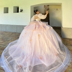 Detachable Sleeve Pink Quinceanera Dress Sweet 15 16 Ball Gown Prom Dresses Custom Made Romantic Formal Cocktail Gown