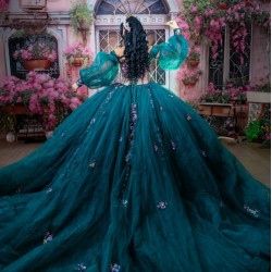 Detachable Sleeve Quince Dress Green Vestidos De 15 Anos 3D Flowers Sweetheart Neck Vestidos De XV Anos