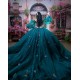 Detachable Sleeve Quince Dress Green Vestidos De 15 Anos 3D Flowers Sweetheart Neck Vestidos De XV Anos