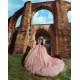 Detachable Sleeve Quinceanera Dress Pink Sweet 15 Gowns Sweetheart Neck Sequin Vestidos De 15 Anos With Bow