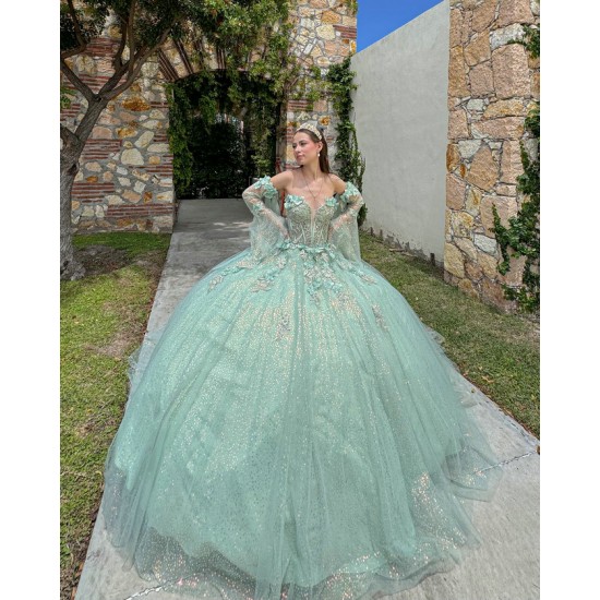 Detachable Sleeve Quinceanera Dress Sweetheart Neck Sage Green Sweet 15 Gowns Sweetheart Neck Vestidos De 15 Anos