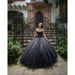 Elegant Black Quinceanera Dress Sleeveless Ball Gown Sweet 16 Vestido De 15 Anos