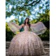 Elegant Rose Gold Quinceanera Dress 3D Flowers Ball Gown Corset Sweet 16 Vestido De 15 Anos