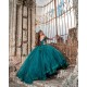 Off Shoulder Emerald Green Quince Dress Detachable Wear Pageant Lace Appliques Birthday Party Robe Sweetheart Neck Vestidos De 15 Anos