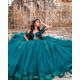 Off Shoulder Emerald Green Quince Dress Detachable Wear Pageant Lace Appliques Birthday Party Robe Sweetheart Neck Vestidos De 15 Anos