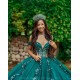 Off Shoulder Vestidos De 15 Anos Emerald Green Quince Dress V Neck Wear Pageant Lace Appliques Women 2024 Ball Gown