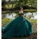 Sheer Bodice Emerald Green Quince Dress Sweetheart Neck Vestidos De 15 Anos Off Shoulder Wear Pageant Lace Appliques Sweet 15 Gowns