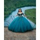 Sheer Bodice Emerald Green Quinceanera Dress Off Shoulder Girls Ball Gown Sweet 16 Dresses Lace Appliques Sweetheart Neck Vestidos De 15 Anos