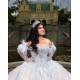 Feather Champagne Quince Dress Detachable Birthday Party Gowns Crystal Sweetheart Neck Vestidos De 15 Anos