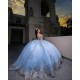 Girl Birthday Party Gown Sky Blue Quince Dress Spaghetti Strap Vestidos De 15 Anos Lace Appliques Sleeveless Sweet 15 Gowns