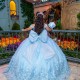 Glitter 2024 Sky Blue Quinceanera Dress Ball Gown 3D Lace Applique Beading With Bow Corset Sweet 16 Vestido De 15 Anos