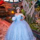 Glitter 2024 Sky Blue Quinceanera Dress Ball Gown 3D Lace Applique Beading With Bow Corset Sweet 16 Vestido De 15 Anos