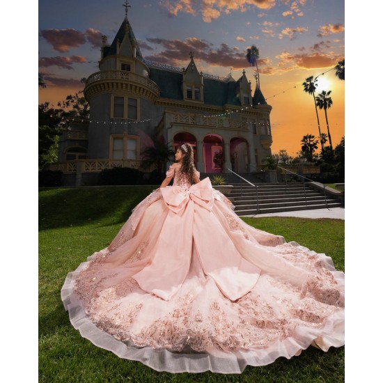 Glitter Rose Gold Quinceanera Dress Ball Gown Lace Applique Beading Crystal Corset Sweet 16 Vestido De 15 Anos