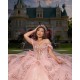 Glitter Rose Gold Quinceanera Dress Ball Gown Lace Applique Beading Crystal Corset Sweet 16 Vestido De 15 Anos