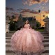 Glitter Rose Gold Quinceanera Dress Ball Gown Lace Applique Beading Crystal Corset Sweet 16 Vestido De 15 Anos