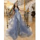 Gray Blue Sleeveless Mermaid Dresses Sequin Prom Dress