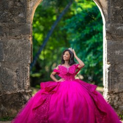 Hot Pink Vestidos De 15 Anos Butterfly Neck Quinceanera Dress Off Shoulder Women 2024 Ball Gown With Bow