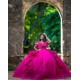 Hot Pink Vestidos De 15 Anos Butterfly Neck Quinceanera Dress Off Shoulder Women 2024 Ball Gown With Bow