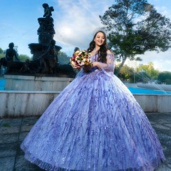 Lavender Quince Dress Sweetheart Neck Vestidos De 15 Anos Long Sleeve Sequin Women 2024 Ball Gown