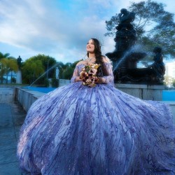 Lavender Quince Dress Sweetheart Neck Vestidos De 15 Anos Long Sleeve Sequin Women 2024 Ball Gown